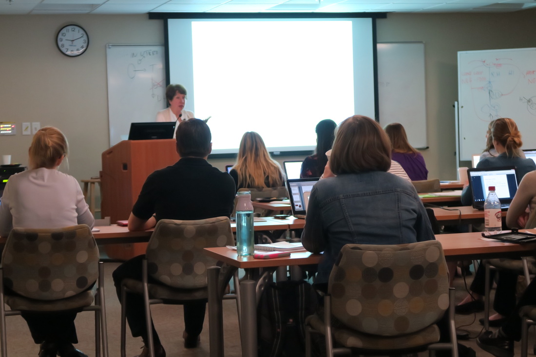 Dr. Susan Langmore teaching a FEES course to a room of clinicians